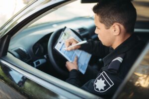 Policeman writing a report