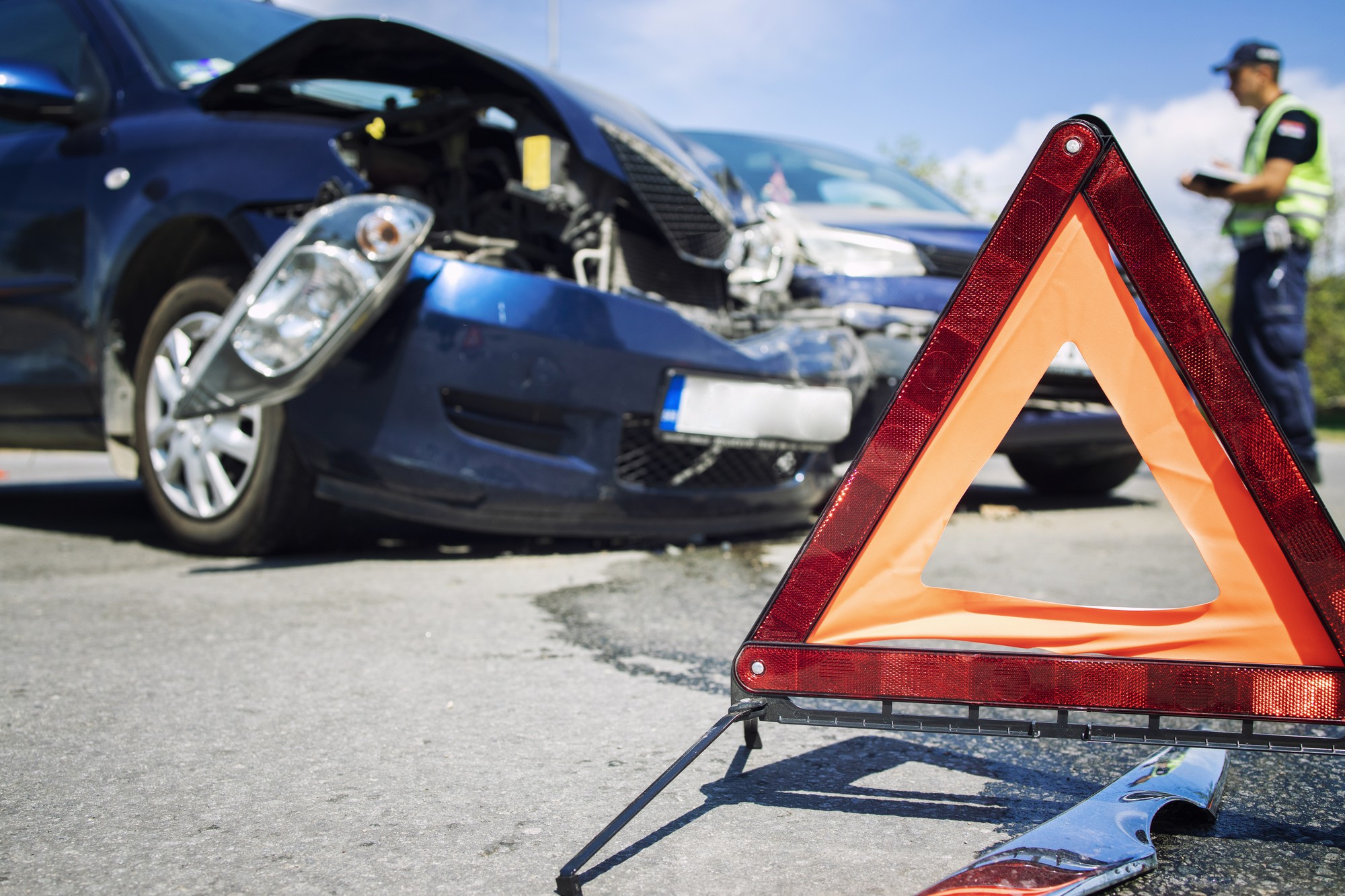 road accident with a smashed car