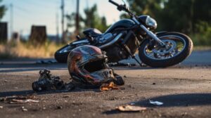 helmet and motorcycle on the road