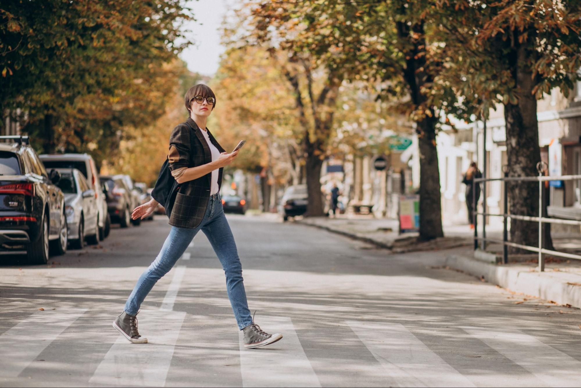 Woman crossing road