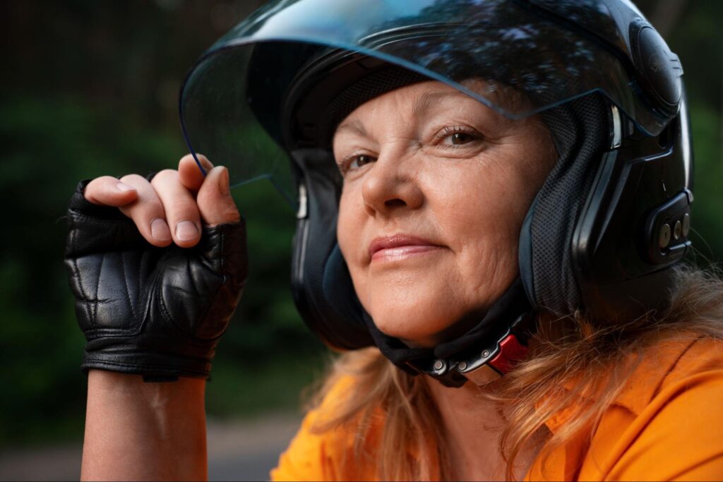 woman wearing a helmet