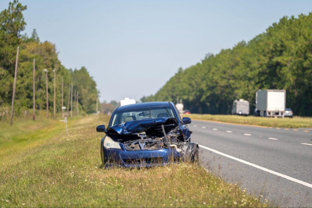 car crashed on a highway