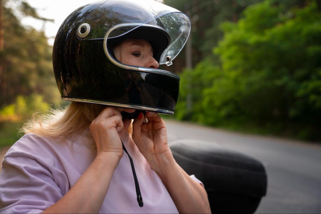 woman wearing a helmet