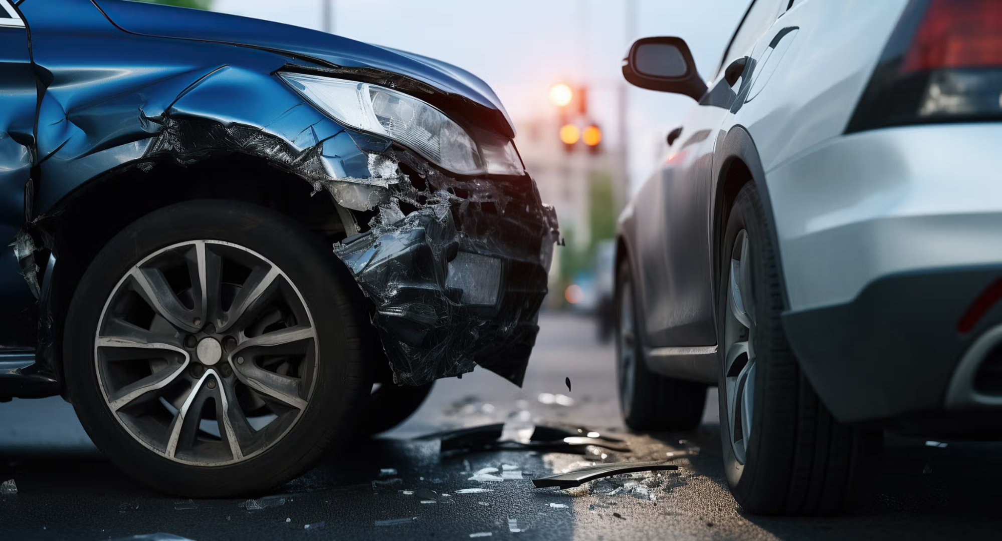 Damaged front of the car